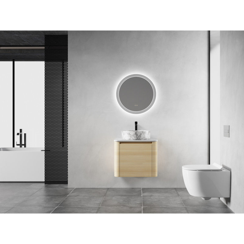 Meuble-lavabo mural 24 po avec lavabo d'art en céramique et 1 porte à fermeture en douceur, contreplaqué