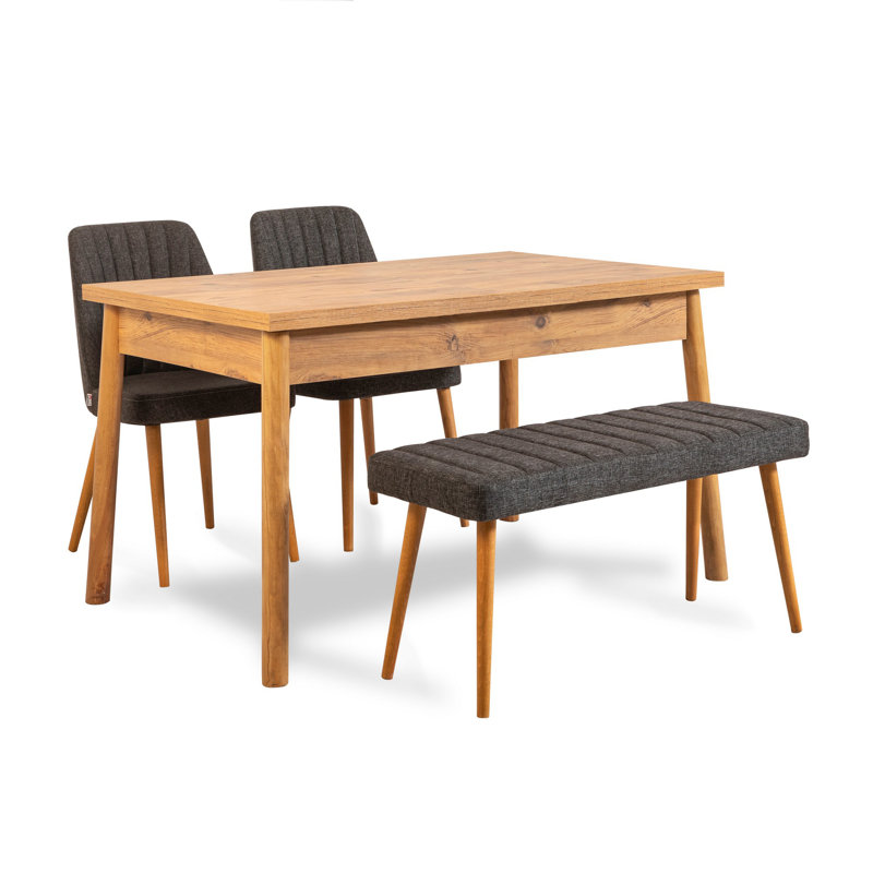 Ensemble repas pour 4 personnes Caruso, Bois de pin de l'Atlantique, Bois de pin de l'Atlantique, Gris anthracite
