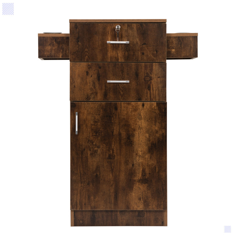 Brown MDF Lockable Salon Storage Cabinet with Drawers and Tool Holders