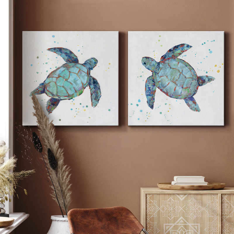 Bulle bleue tortue I - ensemble de 2 reproductions d'art, H 16 po x l 32 po x P 1 po, Toile tendue