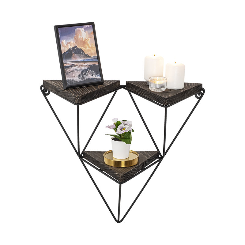 3 Piece Triangle Spruce Solid Wood Accent Shelf