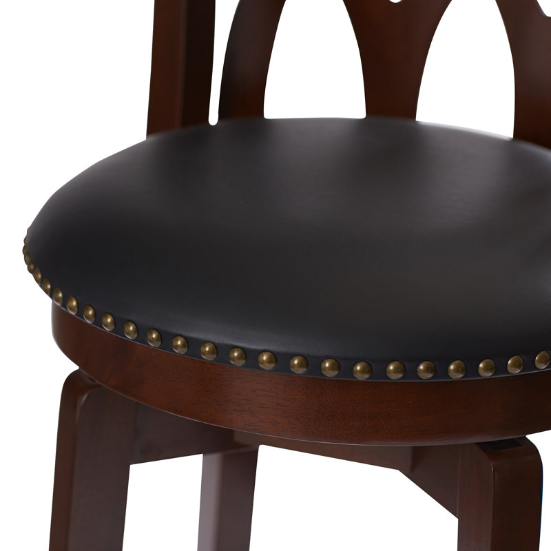 Harold Swivel Upholstered Counter Stool with Solid Wood Frame, Bar Stool (29” Seat Height), Cherry