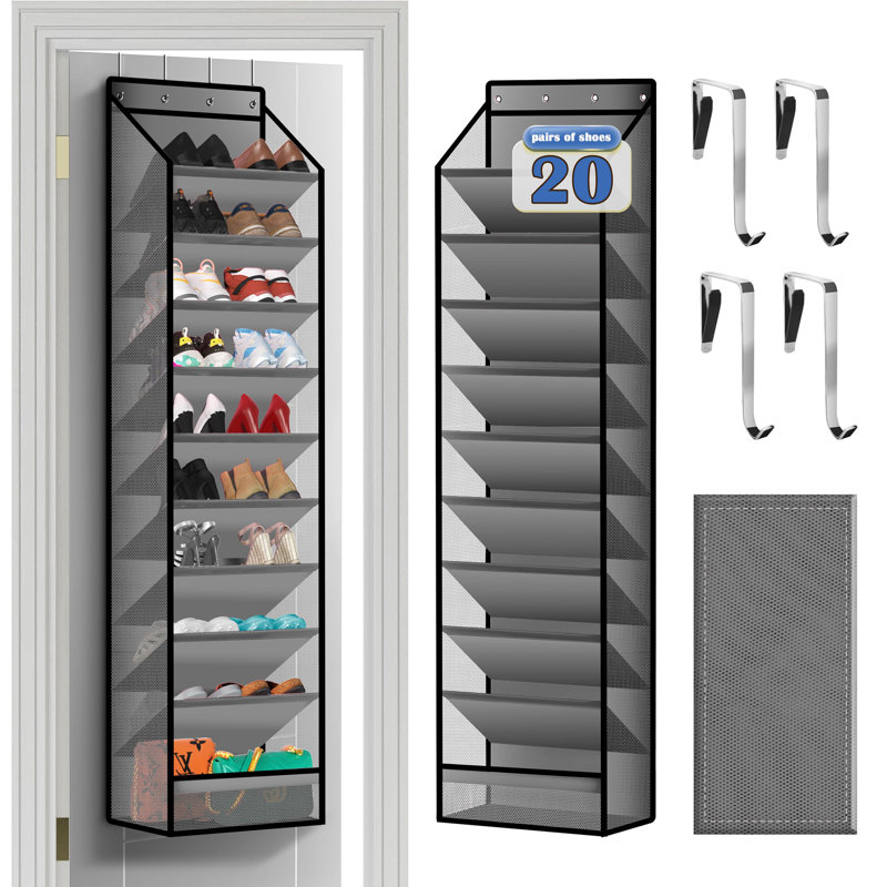 Range-chaussures à suspendre à 10 poches et porte-chaussures, Gris