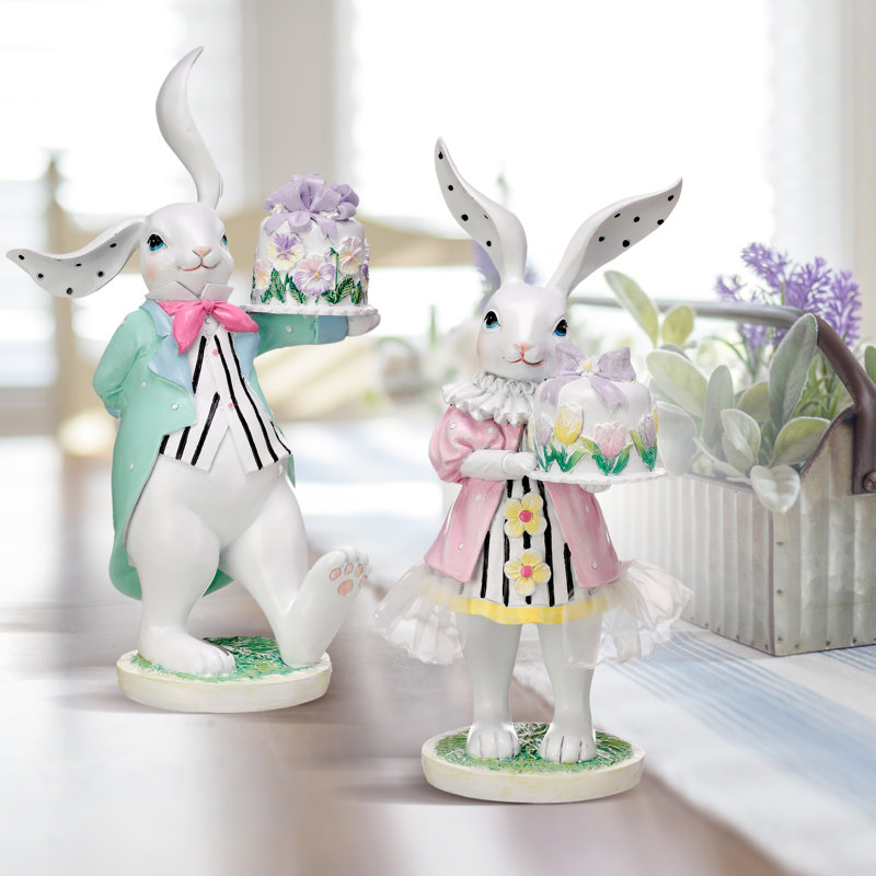 Lapin en résine avec mini gâteau 9 po 2 assortis