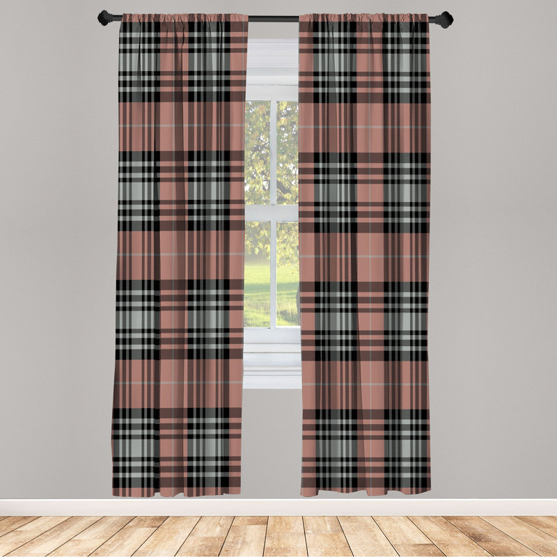  Checkered Curtains, Plaid Tartan English Tile, 56" W x 63" L, Pale Chocolate