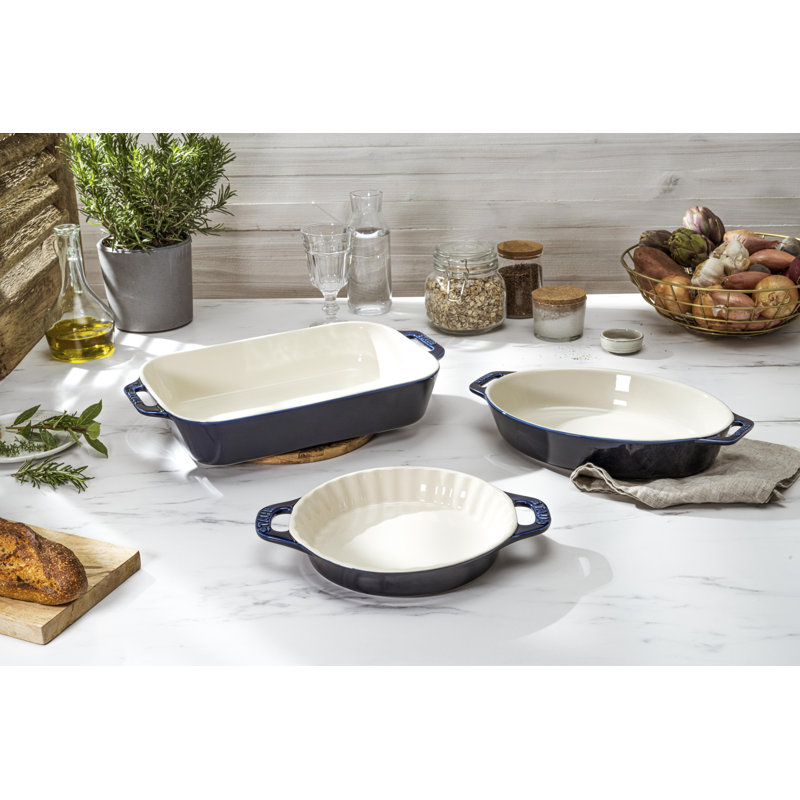 Ensemble de 3 plats à cuisson en céramique Essential, Bleu très foncé