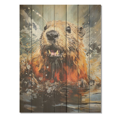Brown Dance Beaver I - Beaver On Wood Print