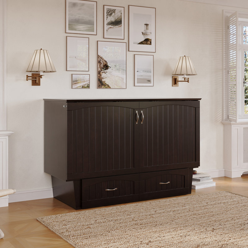 Kindig Murphy Bed Chest with 6" Mattress, Storage and Built-in Charger, Espresso, Queen