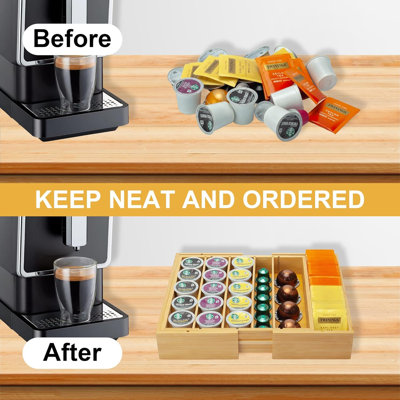 Bamboo K Cup Holder for Drawer or Countertop Coffee Pod Holder