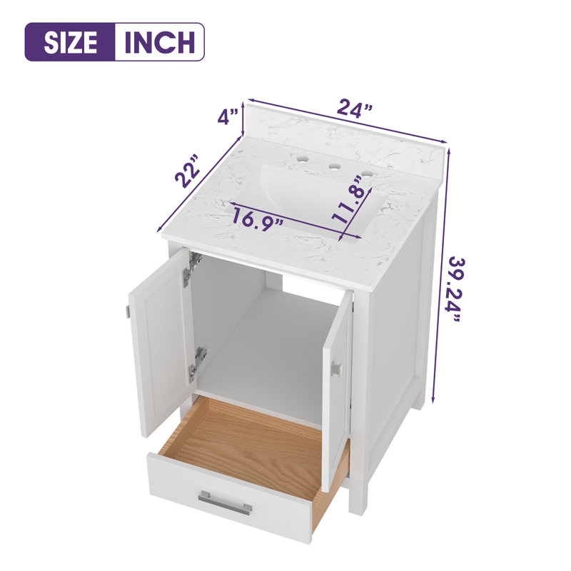 Ensemble de meuble-lavabo simple 24 po Cholena, Blanc, Nickel brossé