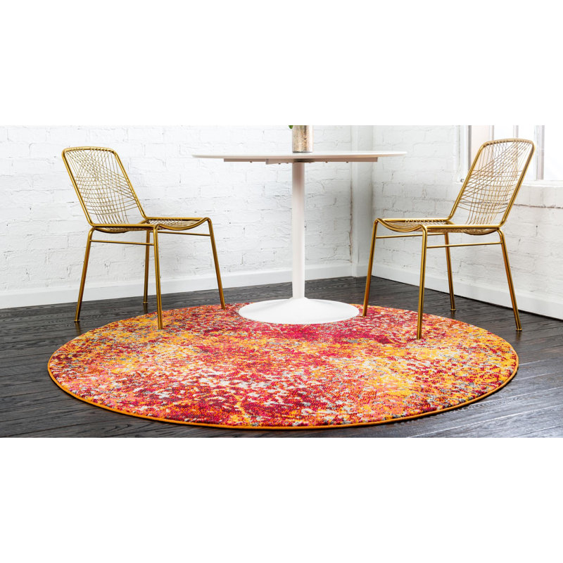 Eddins Washable Abstract Indoor Rug, Round 8'