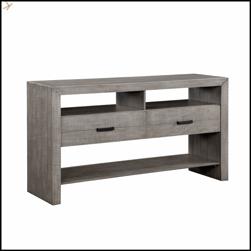 Desserte en bois de style rustique moderne avec 2 tiroirs et 3 tablettes pour la salle à manger, parfaite pour le rangement et la présentation