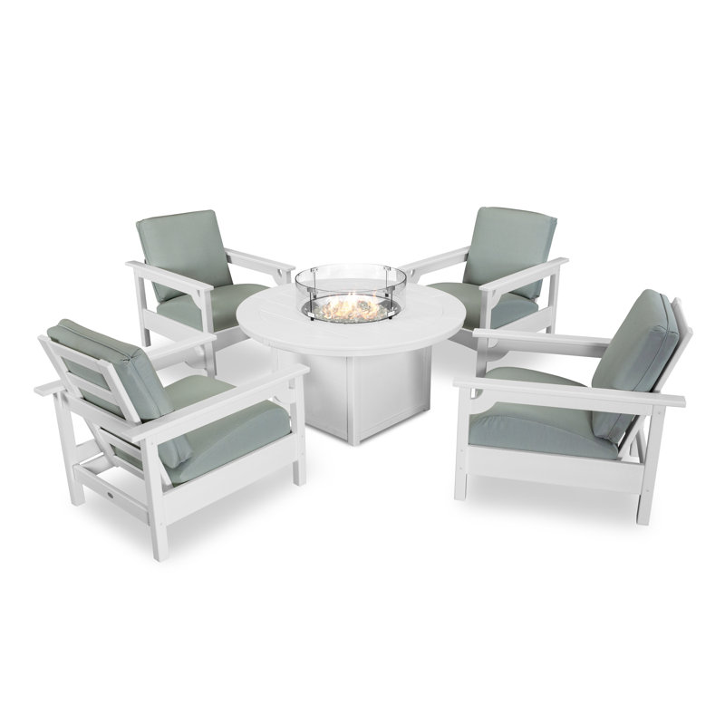 Club 5-Piece Conversation Set with Fire Pit Table, Sand, Cast Ash