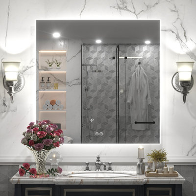Aevar l 36 po x H 36 po Certifié UL avec miroir en verre trempé anti-buée pour salle de bain / meuble-lavabo avec garantie de 3 ans