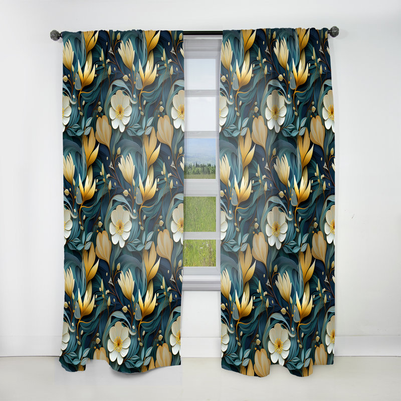 Khusi - Rideau floral - Rideau floral obscurcissant - 1 panneau, L 52 po x L 120 po