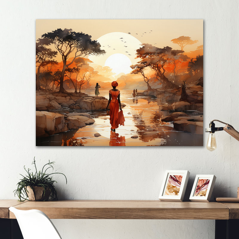Voyage africain - impression d'art mural africain en métal, H 30 po x l 40 po