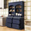 Ensemble de 2 grands garde-manger autoportants avec plateau en faux marbre, tiroirs et tablette réglable-572654382