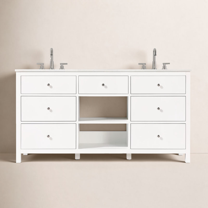 Double Bathroom Vanity, White/Chrome, 60"