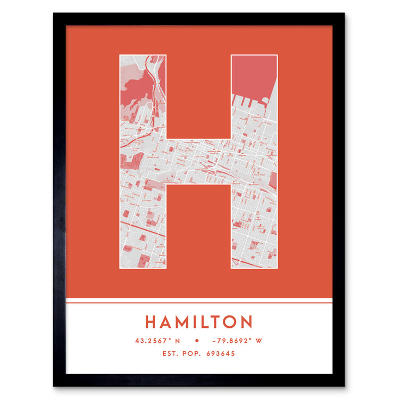 Hamilton City Map Hamilton Orange by Wee Blue Coo - Single Picture Frame Typography