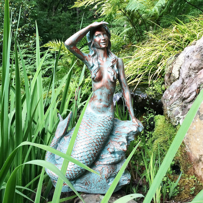 Life's a Beach Classic Mermaid Coastal Statue, 30" H x 16" W x 13" D, Bronze Patina