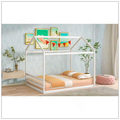 Queen Size Wooden House Bed With Headboard