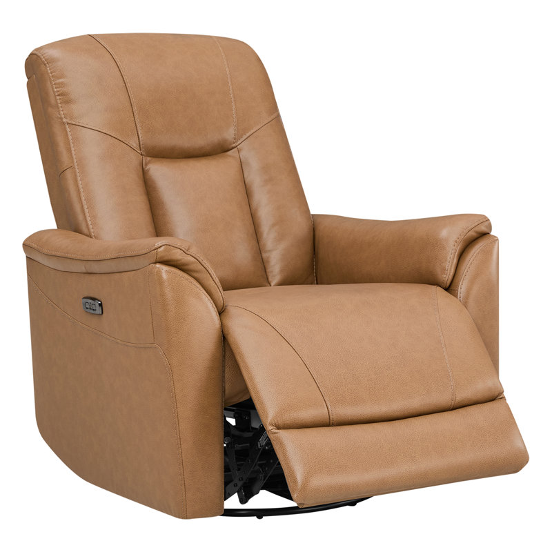 Fauteuil inclinable électrique à bascule pivotant en cuir 33,86 po Geniune, Noyer cendré York