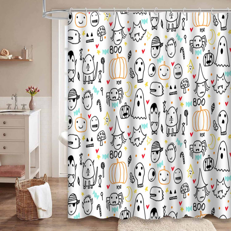 Rideau de douche orange traditionnel avec 12 crochets Halloween Banner, L 72 po x l 78 po