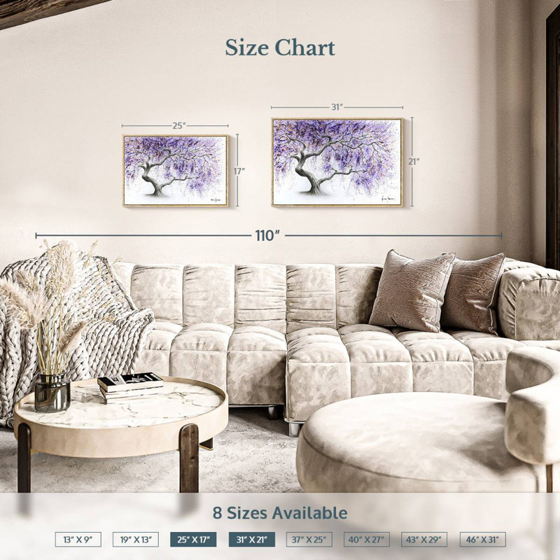 Arbre de prospérité mauve, 25 po x 17 po, Cadre flottant en bois naturel
