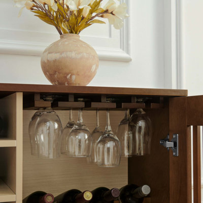Armoire à liqueur évidée cannelée de style Mid-Century, armoire buffet avec porte-verres à vin et support à vin, armoire de rangement pour le salon, le vestibule, le couloir, la salle à manger, la cuisine