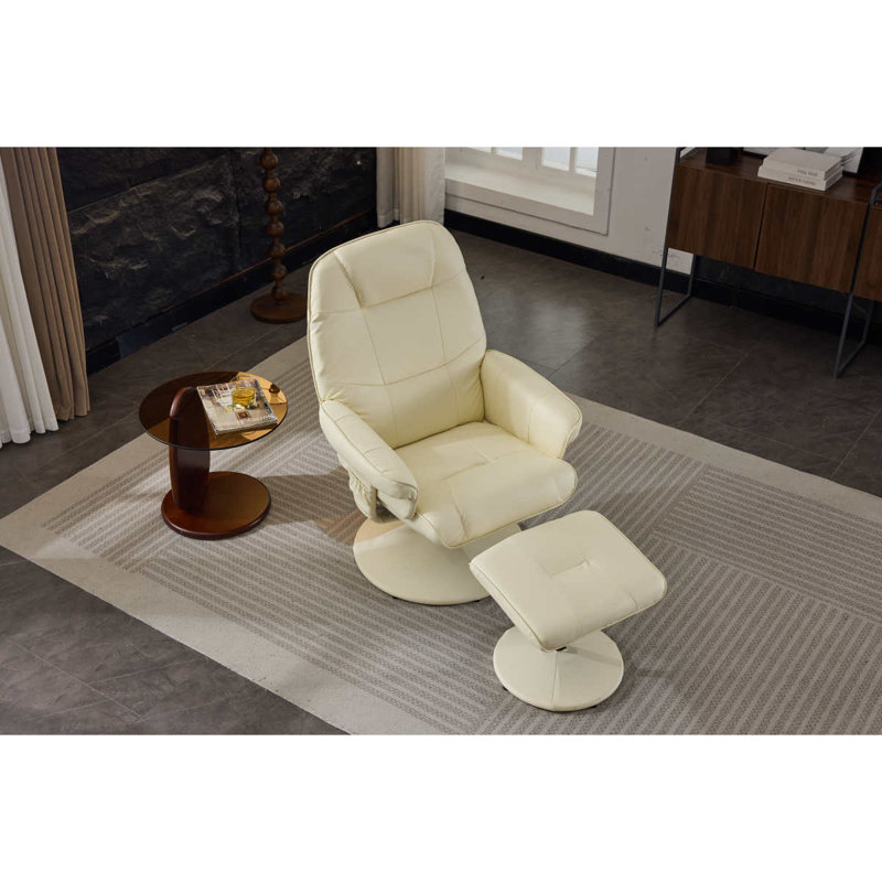 Massage Recliner Chair With Ottoman, 360° Swivel PU Leather Reclining Chair With Wrapped Base, 5 Point Vibration Massage, Seat Heating And 140° Adjustable Backrest