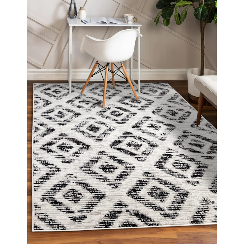 Tapis géométrique noir / beige Meridian, Rectangle 3 pi 11 po x 5 pi 7 po
