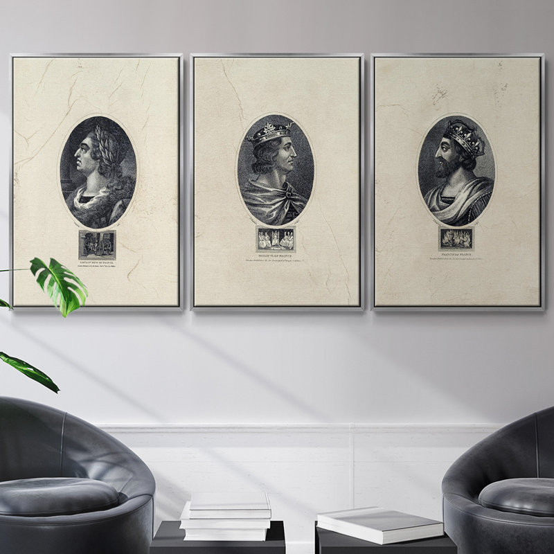 Ensemble de 3 pièces encadrées sur toile Royal Portraits, Argent, H 36 po x l 72 po