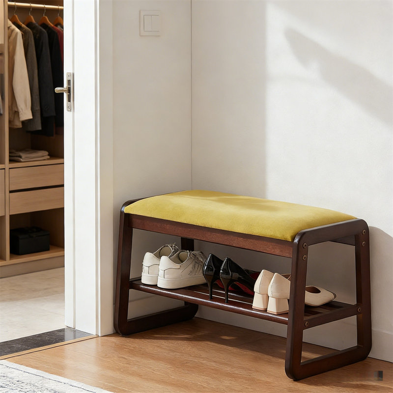 Range-chaussures en bois de qualité supérieure pour la maison, Jaune, 16.5" H x 39.4" W x  11.8" D