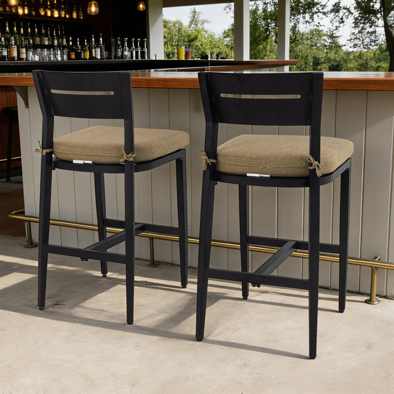 Tabourets d'extérieur en aluminium avec coussins Sunbrella, Lin sésame