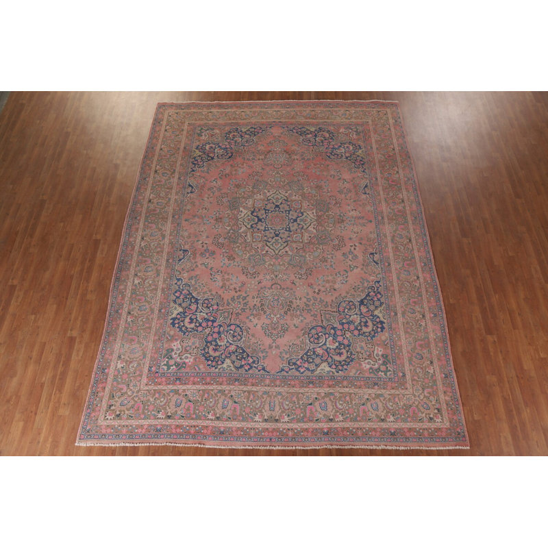 Tapis traditionnel rose en laine 10 x 13