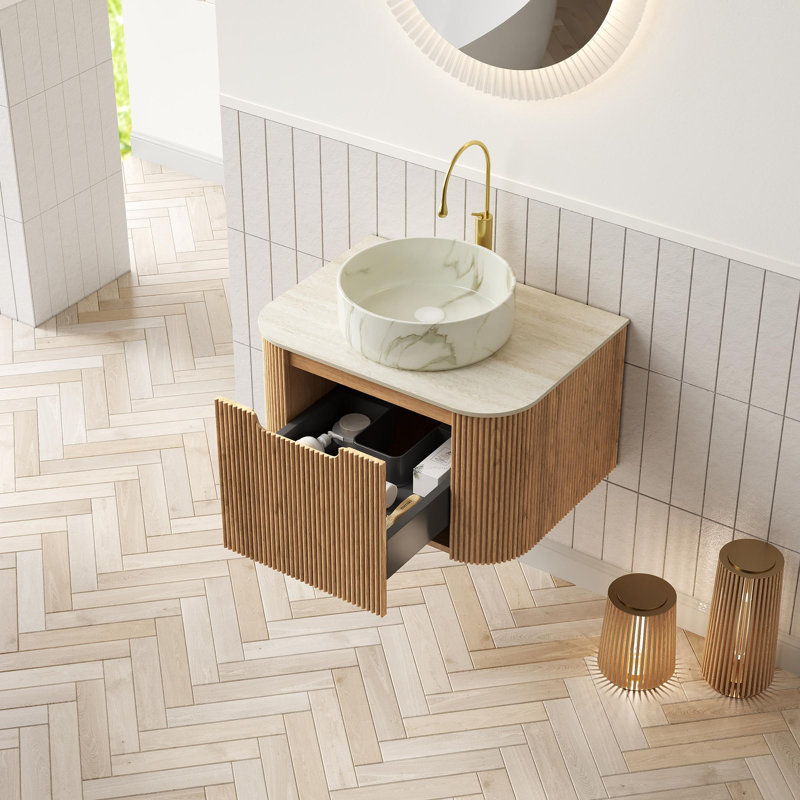 Meuble-lavabo mural 24 po avec lavabo rond en céramique et tiroir, 24"