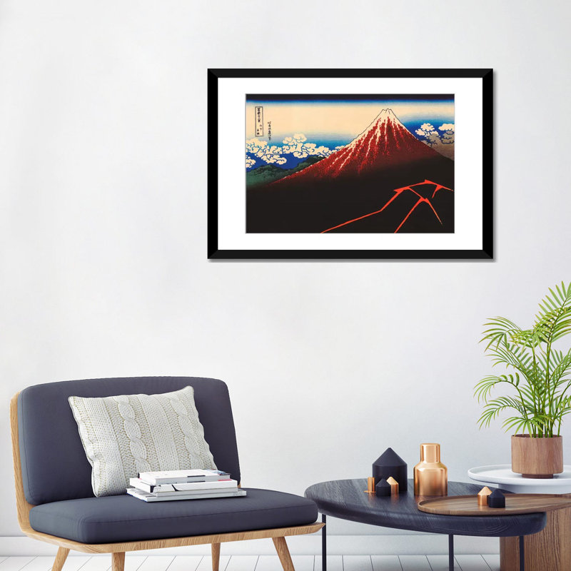 «Lightning Under the Summit» par Katsushika Hokusai, impression sur toile, H 24 po x l 32 po x P 1 po, Blanc
