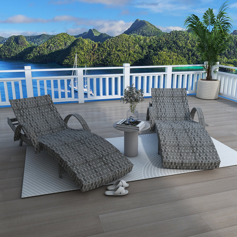 Ensemble de 2 chaises longues en osier, Gris, Gris