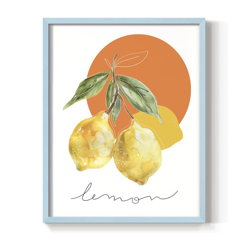 Reproduction encadrée citron - bois massif, H 15 po x l 12 po, Bleu