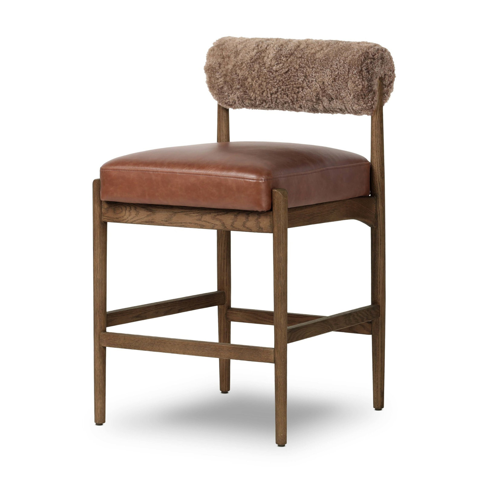 Abella Upholstered Stool with Solid Wood Frame, Havana Brown Teddy Fabric, Counter Stool (27" Seat Height)