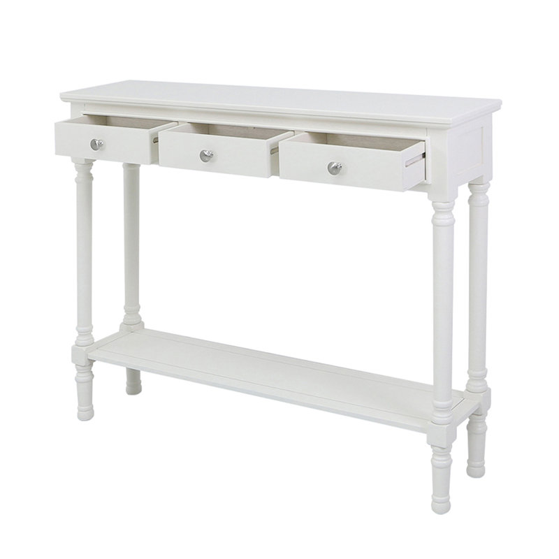 3 Drawer Console Table for Hallway & Living Room Furniture, Slim Entry Hall Table Cabinet, White, 81 H x 100 W x 24 D cm