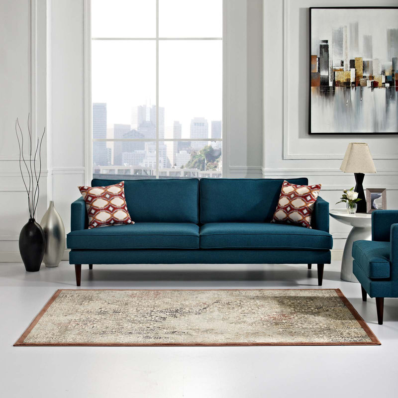 Elegant Oushak-Inspired Tan and Walnut Brown Vintage Area Rug