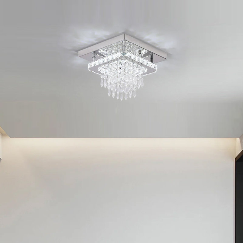 Lustre carré à 1 lumière DEL avec accents Crytal Daevaughn, Deux couleurs réglables