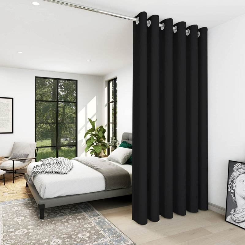 Wide Room Divider Thermal Insulated Blackout Patio Door Curtain Panel, 1 Panel, Black, 120" W x 108" L