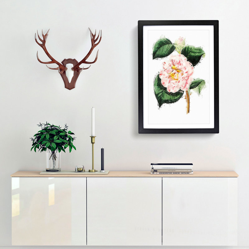 Pink Camellia Flowers - Picture Frame Painting Print, Black Framed, 65cm H x 48cm W x 2cm D