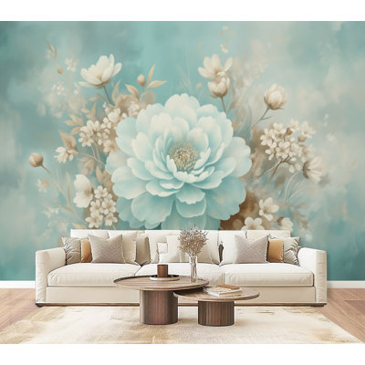 Peel and Stick Wallpaper Soft Pastel Floral Bouquet White Cream Flowers Wall Murals 69"H x 96"W Removable PVC Wall Paper Self-Adhesive Wall Decor for Bedroom Living Room Home Office
