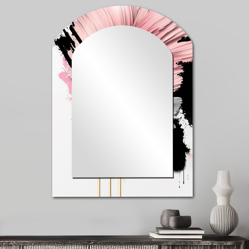 Gerbera rose hyperréaliste fleurs IV - miroir arqué Gerbera, miroir mural décoratif asymétrique rose, impression d'art en métal