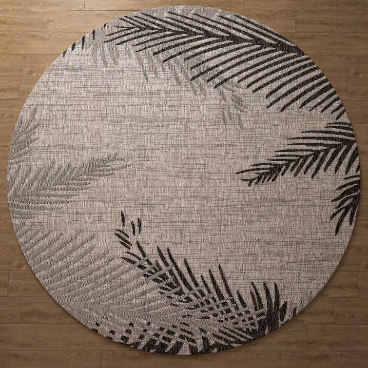 Weilers Fern Motif Black/Gray Outdoor Flatweave Durable Performance Area Rug