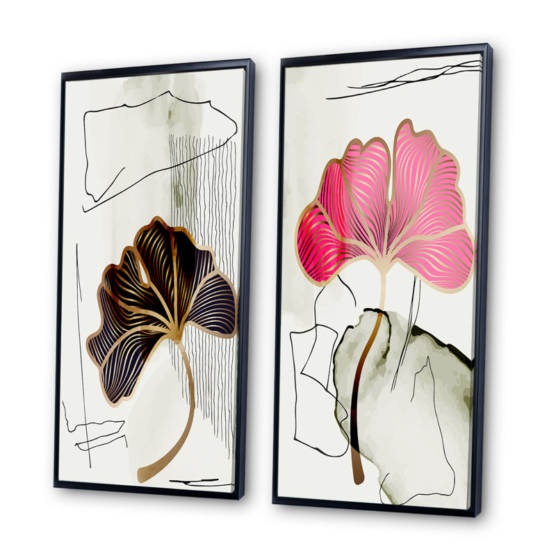 «Trendy Abstracts with Colorful Shapes X», ensemble de 2 peintures, H 40 po x l 40 po x P 1,5 po, Cadre noir