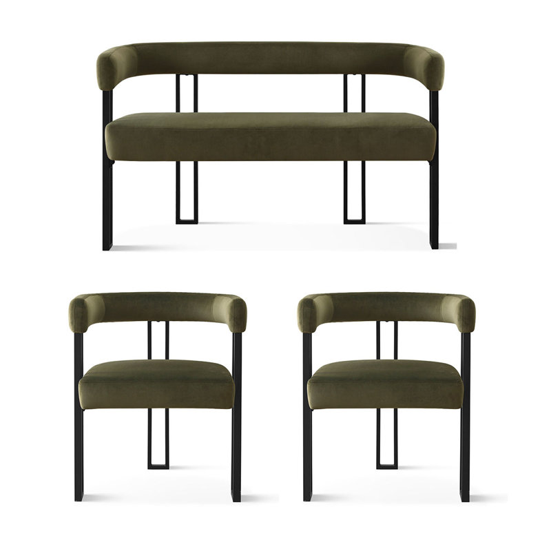 Causeuse et fauteuil en velours 3 pièces Dulcine Minimalist, Vert